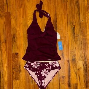 Cupshe Maroon Halter Bikini with Floral Bottoms